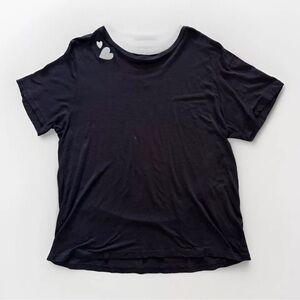 Monrow XL T Shirt Womens Black White Embroidery Heart Cotton Made In USA Comfort